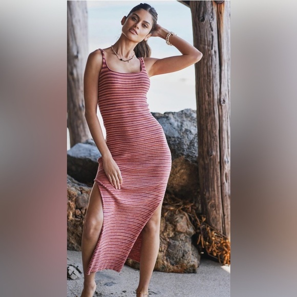 L*SPACE Mara Stripe Print Bodycon Midi Dress Medium